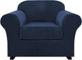 PrinceDeco Velvet Plush Couch Cover Stretch 2 Piece Chair Cover Chair Slipcover Washable Furniture Protector Couch Soft with Elastic Bottom Armchair Cover Width Up to 49 Inch(Small,Navy)