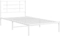 vidaXL Single Bed Frame - White Metal with Elegant Headboard, Supportive Slats, Under-Bed Storage Space - 39.4x78.7 Compatible