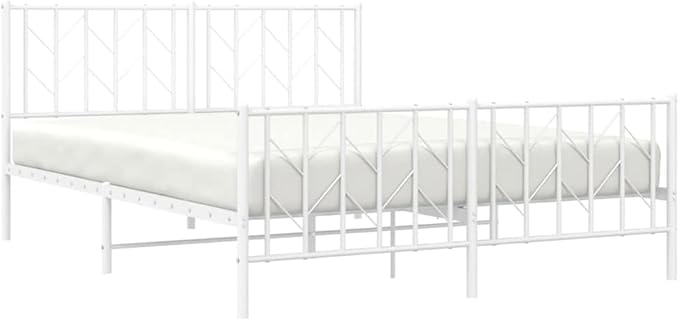 Bed Frame White Steel King Size Bed Frame Rectangular Easy Assembly for Bedroom
