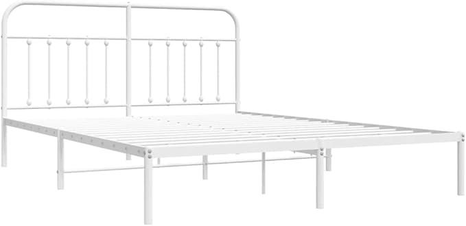 Bed Frame White Powder-Coated Steel Double Bed Frame headboard Bedroom Furniture for Guest Room