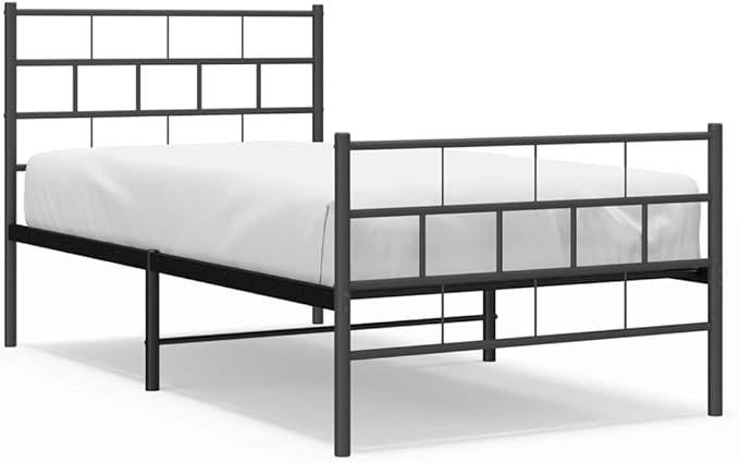 Twin Metal Bed Frame 81.5 x 41.1 x 35.4 in Black Powder-Coated Steel, Modern Platform Design, Sturdy Support for Kids, Guest or Dorm Room