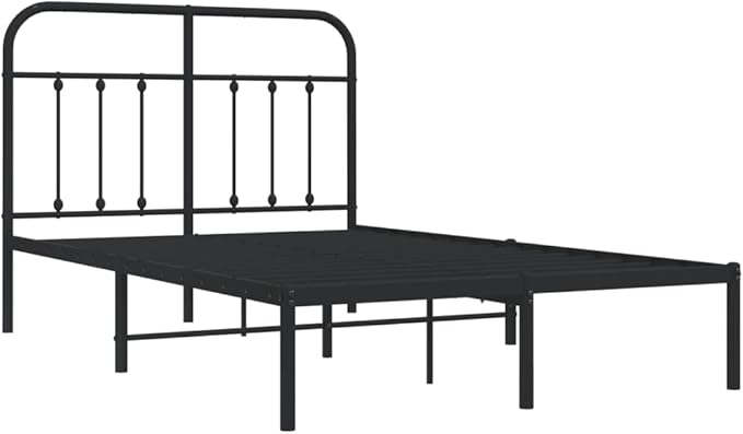 Bed Frame Black Powder-Coated Steel Single Bed headboard for Guest Room 47.2x74.8 in Small Double