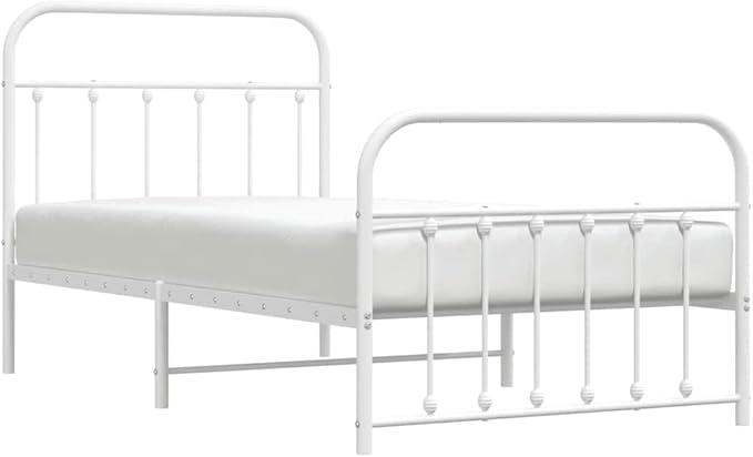 Bed Frame White Powder-Coated Steel Twin Bed Frame Rectangular Bedroom Furniture headboard for Living Room