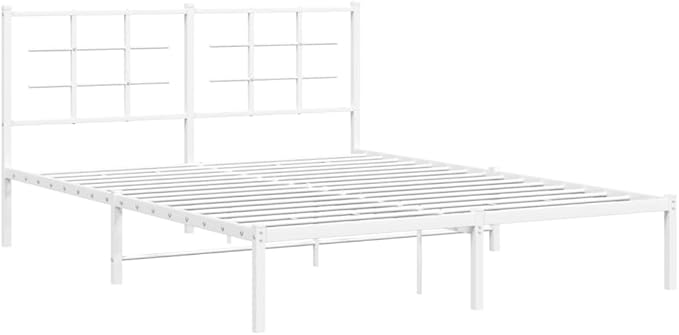 King Size Bed Frame with Headboard, Modern White Steel Platform Bed, Minimalist Design for Bedroom, Durable Storage Solution with Breathable Materials