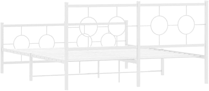 vidaXL Bed Frame White Powder-Coated Steel King Size Bed Frame
