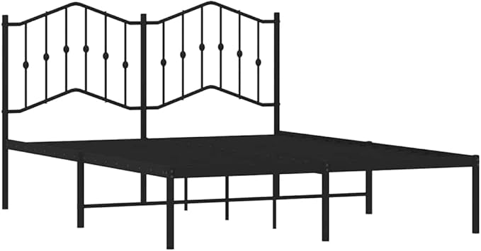 King Size Metal Bed Frame with Headboard, Sturdy Powder-Coated Steel Platform Bed with Underbed Storage Space, Modern Black Bedframe for Master or Guest Room