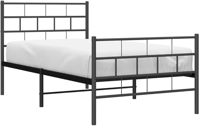 Single Metal Bed Frame Black Powder-Coated Steel Platform 77.2x41.1x35.4 in Modern Headboard Bedroom Furniture Easy Assembly for Teen Guest Room