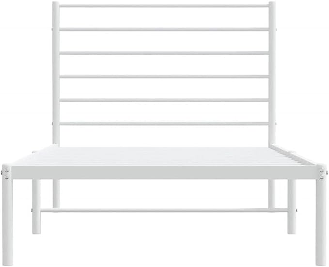 BOWERY HILL Powder-Coated Steel Bed Frame, Single Size, Durable Metal Construction, White Finish, Compact Design for Guest Bedroom or Small Spaces, Modern Style Indoor Sleeping Solution