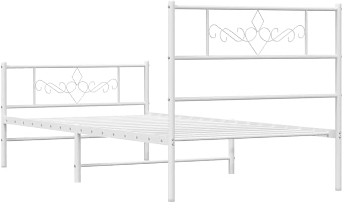 Modern Single Metal Bed Frame with White Finish - Sturdy Steel Construction for Adults, Easy Assembly, Minimalist Design, 39.4 x 78.7 Inches Mattress Size, Durable