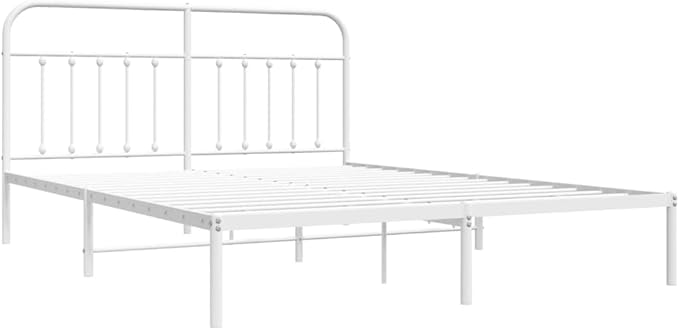 Bed Frame White Powder-Coated Steel Double Bed headboard for Guest Room 70.9x78.7 in Rectangular