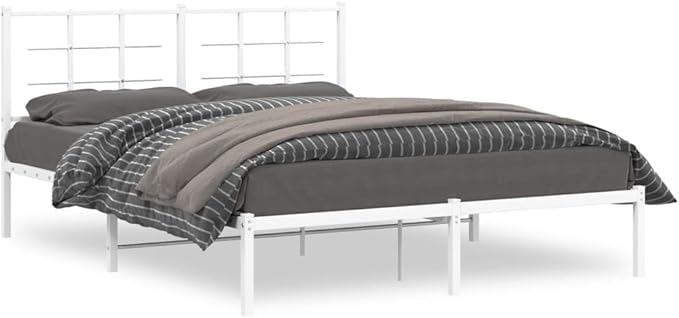 King Size Bed Frame with Headboard, Modern White Platform Bed with Storage, Sturdy Steel Construction for Bedroom, Minimalist Design with Breathable Materials
