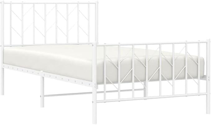 Bed Frame White Steel Single Bed Frame Rectangular Durable Adult for Bedroom