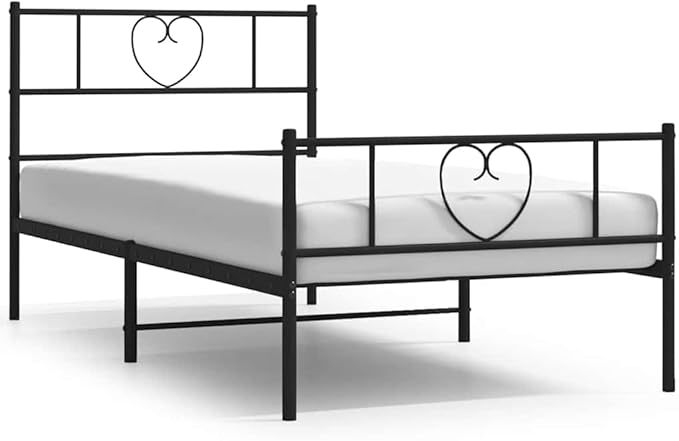 Twin Metal Bed Frame with Storage Space, Black Steel Platform Bed with Footboard, Minimalist Design for Bedroom, Durable and Easy to Clean