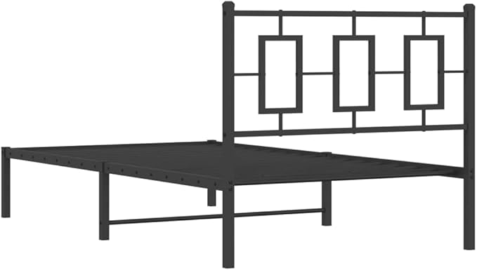 vidaXL Metal Bed Frame with Headboard, Single Bed Base Furniture, Bed Platform for Bedroom, Guest Bed, Modern Style, Black 39.4"x78.7"