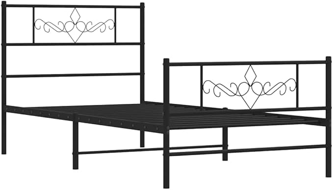 Modern Black Powder-Coated Steel Bed Frame, Single Platform for Mattress, No Box Spring Needed, 11.8 Inch Under-Bed Storage Space, Sturdy Bedroom Furniture