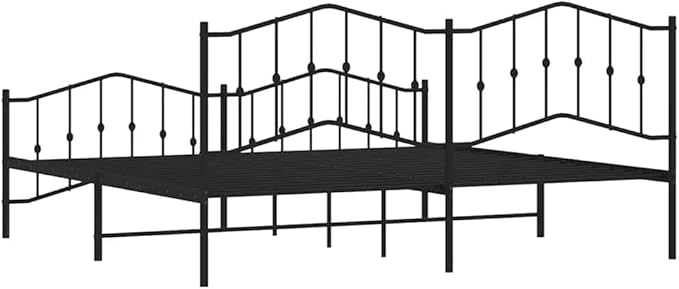 Modern Black Metal Bed Frame with Footboard, Sturdy Steel Construction, Underbed Storage Space, 76.0 x 79.9 Inches for Master or Guest Room