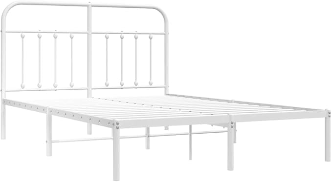 Bed Frame White Powder-Coated Steel King Bed Frame Rectangular Bedroom Furniture headboard for Guest Room