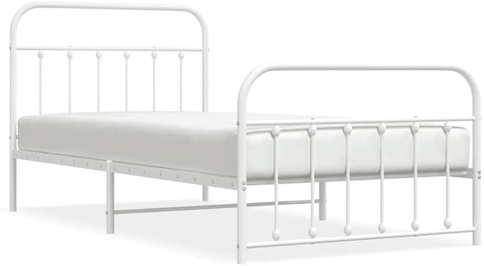 Bed Frame White Powder-Coated Steel Twin Bed Frame Rectangular headboard Bedroom Furniture for Guest Room
