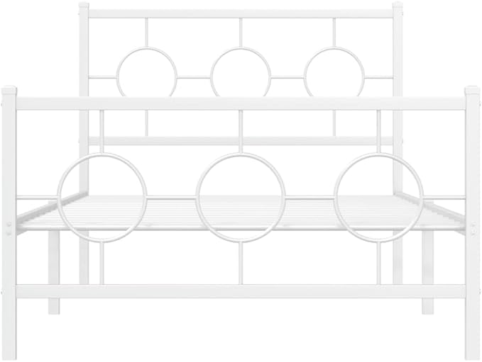 vidaXL Bed Frame White Steel Twin Bed Frame Rectangular Industrial