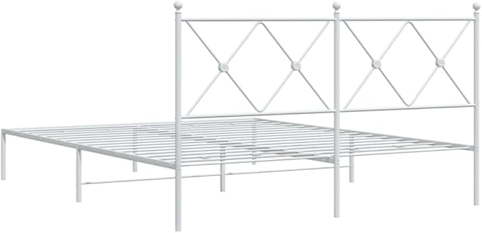 King Size Bed Frame with Headboard, Modern White Steel Platform Bed, Sturdy Minimalist Design for Spacious Bedroom, Easy Assembly Included