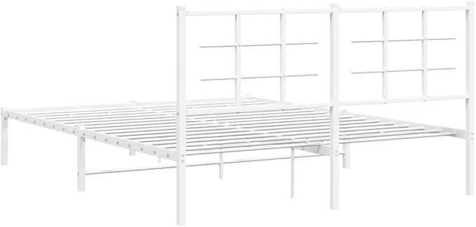 King Size Bed Frame with Headboard, Modern White Steel Platform Bed, Minimalist Design for Bedroom, Durable Storage Solution with Breathable Materials