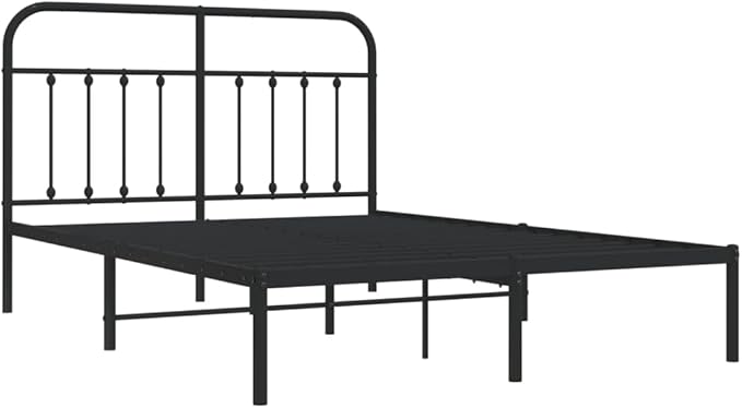 Bed Frame Black Steel Bed Frame Bedroom Furniture for Guest Room 55.1x78.7 in Metal Rectangular