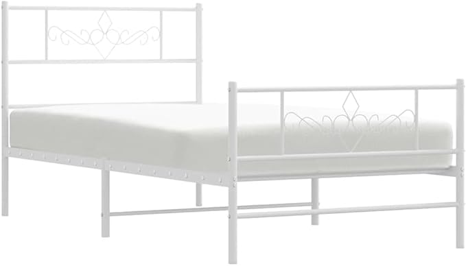 Modern Single Metal Bed Frame with White Finish, Sturdy Steel Construction for Bedroom, Easy Assembly, Compact Size 39.4" x 78.7" for Guest Room or Small Space