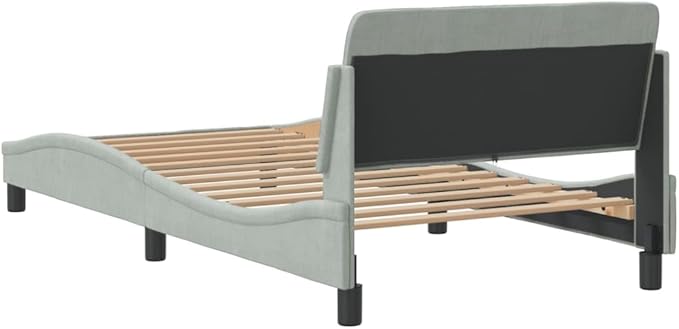 Light Gray Velvet Bed Frame with Storage, Modern Single Size Upholstered Platform for Small Spaces