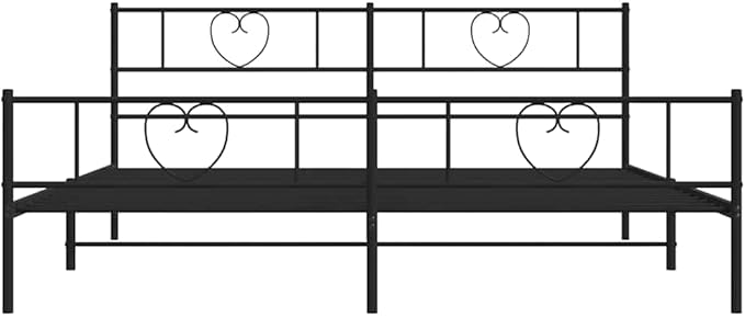 Modern Black Metal Bed Frame with Headboard and Footboard Storage, Sturdy Powder-Coated Steel Construction for Single or Double Mattress, Minimalist Design for Contemporary