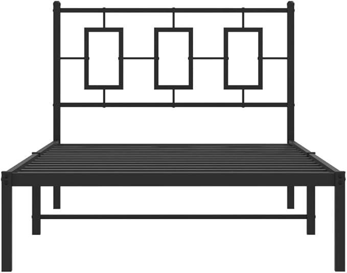 vidaXL Metal Bed Frame with Headboard, Single Bed Base Furniture, Bed Platform for Bedroom, Guest Bed, Modern Style, Black 39.4"x78.7"