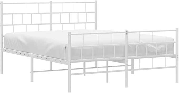 Queen Metal Platform Bed Frame 53x75 in Heavy Duty White Powder Coated Steel with 11.8 in Under Bed Storage Minimalist Modern Bedroom Furniture for Guest Master Bedroom