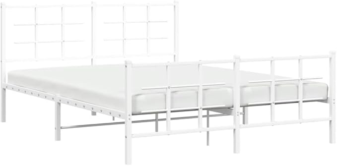 Modern King Size Metal Bed Frame with Heavy-Duty Construction and Powder-Coated White Finish for Bedroom, Sleek Minimalist Design, Easy Assembly, Spacious