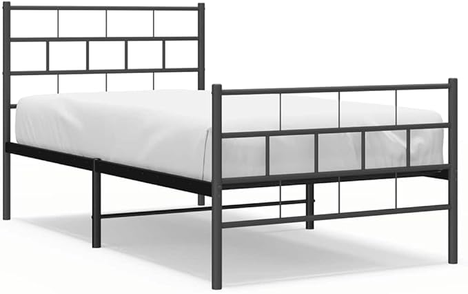 Single Metal Bed Frame Black Powder-Coated Steel Platform 77.2x41.1x35.4 in Modern Headboard Bedroom Furniture Easy Assembly for Teen Guest Room