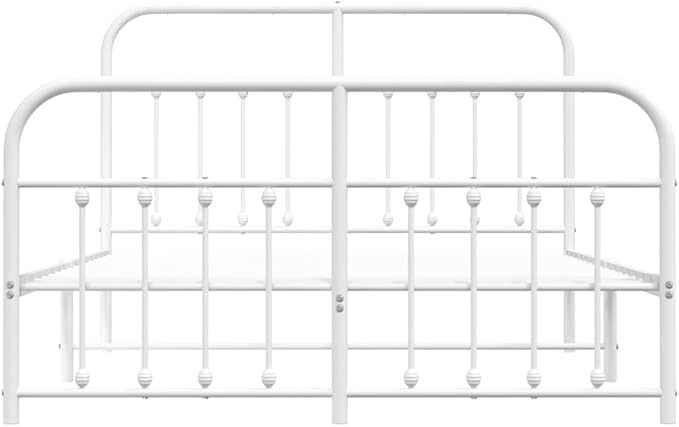 Bed Frame White Powder-Coated Steel Single Bed headboard for Living Room 53.1x74.8 in