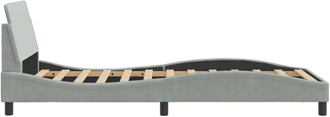 Light Gray Velvet Bed Frame with Storage, Modern Single Size Upholstered Platform for Small Spaces Light Gray, 41.3 x 85.8 x 29.3 in