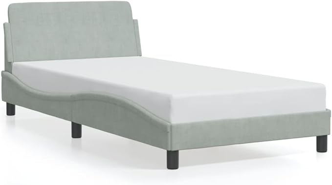 Light Gray Velvet Bed Frame with Storage, Modern Single Size Upholstered Platform for Small Spaces Light Gray, 41.3 x 85.8 x 29.3 in