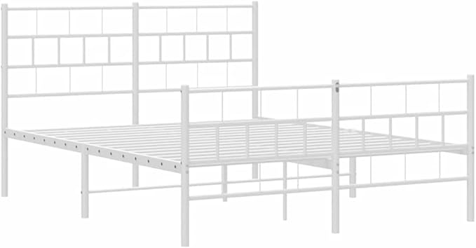 Queen Metal Platform Bed Frame 53x75 in Heavy Duty White Powder Coated Steel with 11.8 in Under Bed Storage Minimalist Modern Bedroom Furniture for Guest Master Bedroom