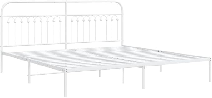 White Metal Bed Frame with Headboard, Sturdy Steel Construction and Minimalist Design for Bedroom or Guest Room, Easy Assembly with Included Tools
