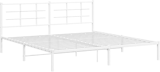 Contemporary White Metal Bed Frame with Headboard, Modern Double Bed Frame for Bedroom, Sturdy Powder-Coated Steel Structure, Durable Support for Mattress,