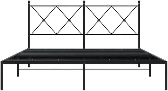 Modern Black Metal Bed Frame with Sturdy Steel Construction, 59.1 x 78.7 Inches, Easy Assembly for Bedroom or Guest Room, Elegant Design and Durable Support