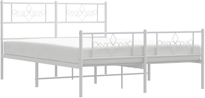Traditional Double Metal Bed Frame with White Powder-Coated Steel, Durable and Elegant Design for Master Bedroom or Guest Room, Timeless Style and Robust