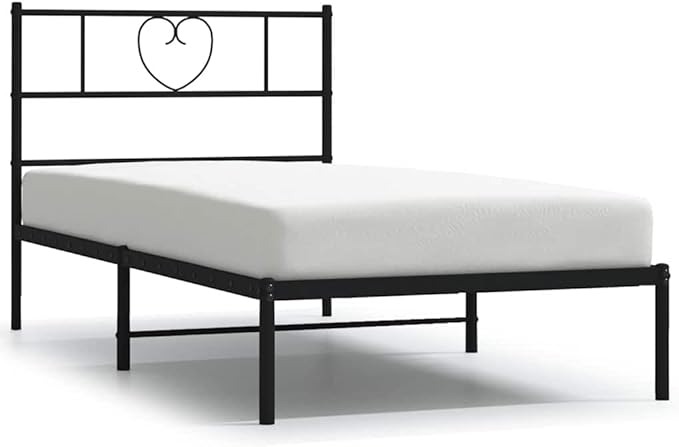 Modern Black Metal Bed Frame with Powder-Coated Steel, Contemporary Single Sleeper for Bedroom and Guest Room, Easy Assembly Low Maintenance Design