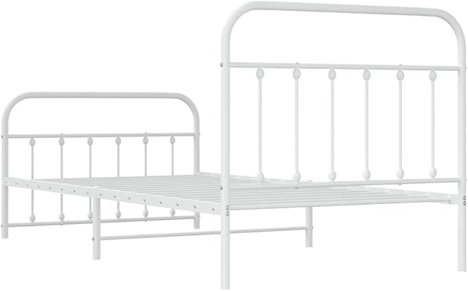Bed Frame White Powder-Coated Steel Twin Bed Frame Rectangular headboard Bedroom Furniture for Guest Room