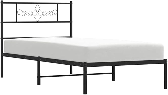 Modern Black Metal Bed Frame with Headboard | Sturdy Powder-Coated Steel Construction | Single Size 41.3" x 77.2" | Sleek Design for Adult Bedroom & Guest Room Setup