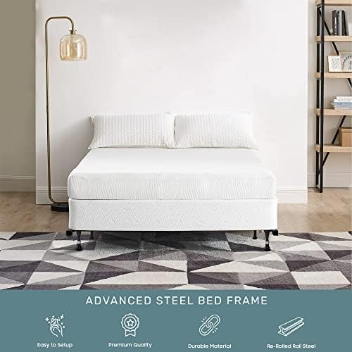 Greaton, Advanced Bed Frame with Wheels | Single Angle Iron Center Support, Re-Rolled Rail Steel, Locking Wheels on Rug Rollers, Double Riveted 6 Steel Legs, Fits California King