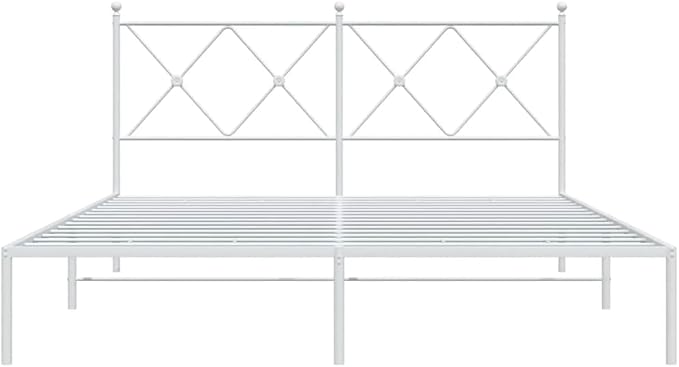 vidaXL Modern White Metal Bed Frame - Double Bed with Headboard, Steel Construction, Extra Underbed Storage Space - 59.1"x78.7"