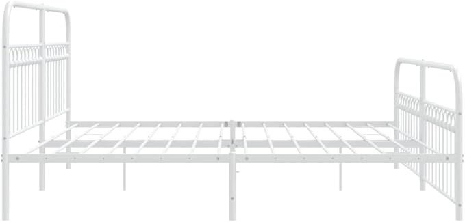 White Metal Bed Frame with Storage, Sturdy Steel Platform Base for Mattress, Modern Freestanding Design with Powder Coated Finish for Bedroom