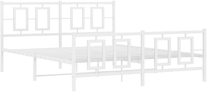 vidaXL Bed Frame White Powder-Coated Steel King Bed Frame Rectangular