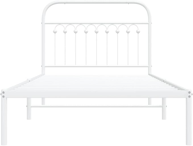 Classic White Metal Twin Bed Frame with Headboard, Sturdy Powder-Coated Rust-Resistant Design for Small Bedrooms and Guest Rooms, Fits Standard 39.4 x 78.7