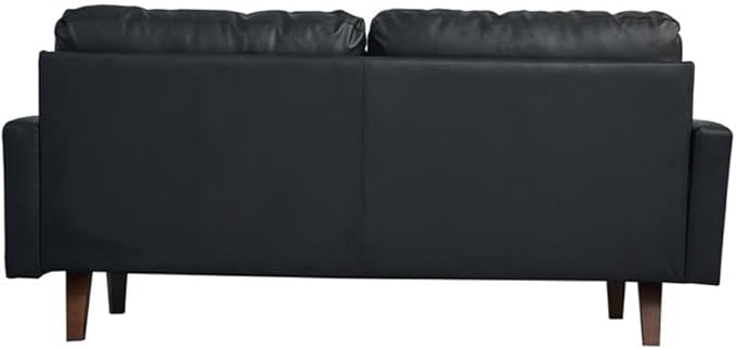 Pemberly Row Modern PU Leather Sofa Couch with Wooden Legs – Black, 70 Inch Upholstered Sofa, High-Density Cushion, Straight Arm Design for Living Room, Apartment or Office
